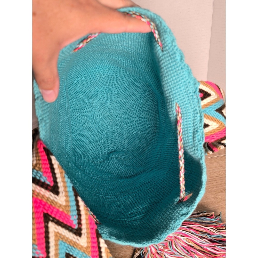 Handwoven Boho Mochila Bag | Wayuu-Style Woven Crossbody Bucket hippie tribal - Picture 5 of 10